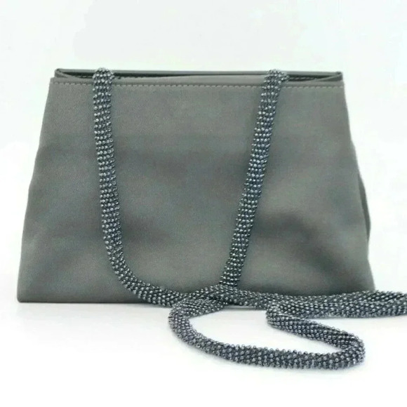 Arleen C Gray Sateen Seed Bead Strap Vintage Eveni - Picture 1 of 8